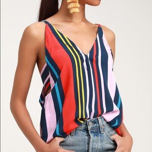 Lulus Adrift Navy Blue Multi Striped Tank Top XS